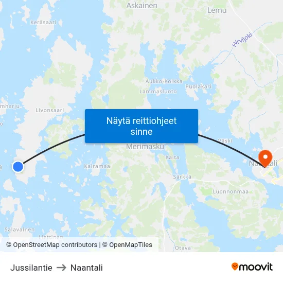 Jussilantie to Naantali map
