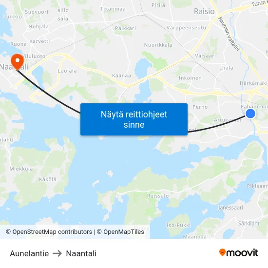 Aunelantie to Naantali map