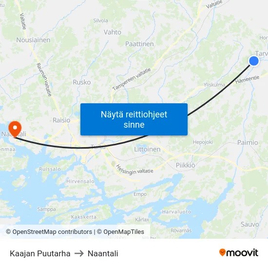 Kaajan Puutarha to Naantali map