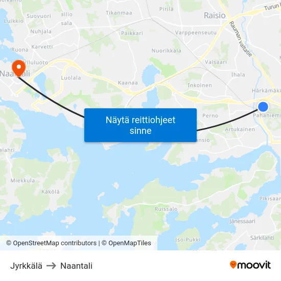 Jyrkkälä to Naantali map