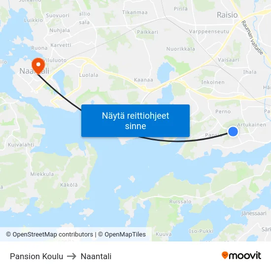 Pansion Koulu to Naantali map