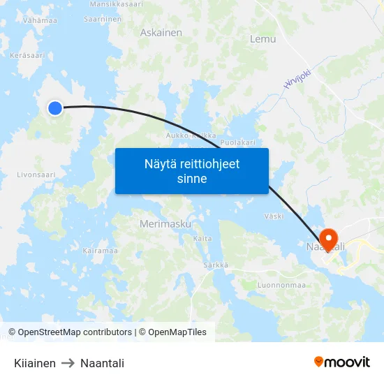 Kiiainen to Naantali map