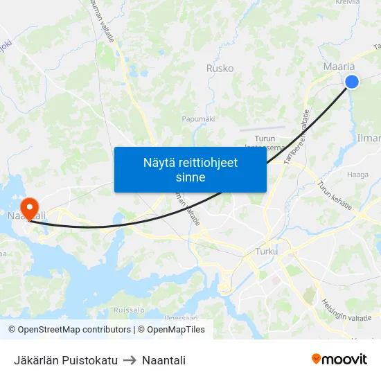 Jäkärlän Puistokatu to Naantali map