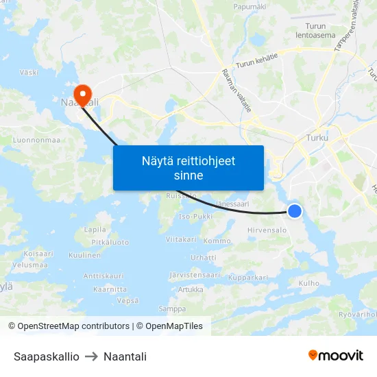 Saapaskallio to Naantali map
