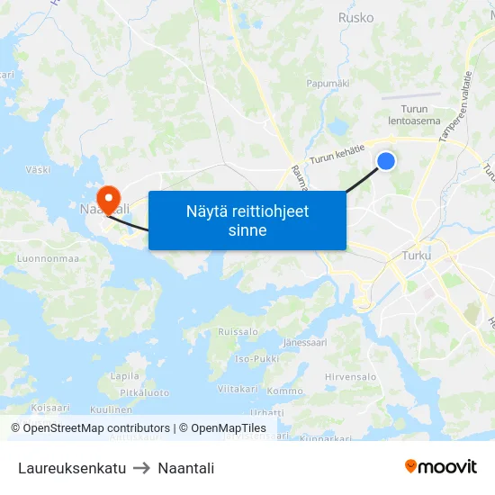 Laureuksenkatu to Naantali map