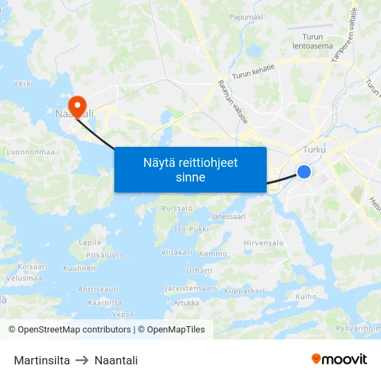Martinsilta to Naantali map
