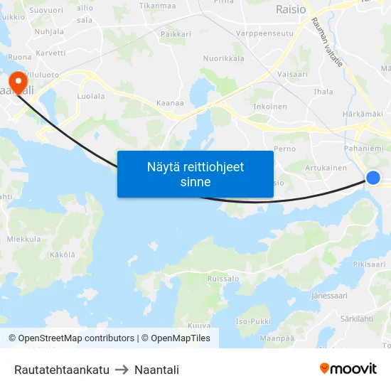 Rautatehtaankatu to Naantali map