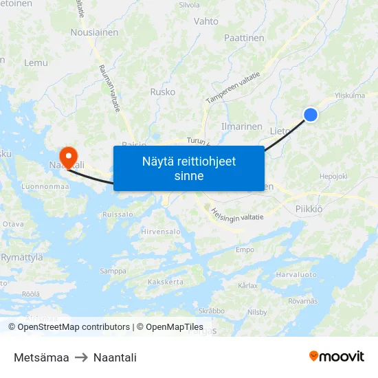 Metsämaa to Naantali map