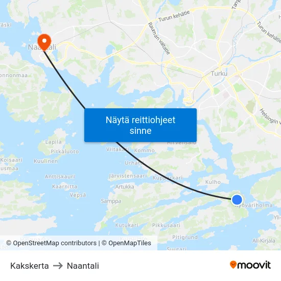 Kakskerta to Naantali map