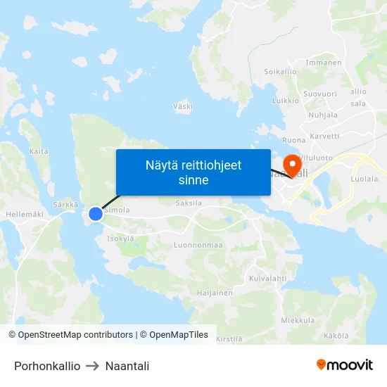 Porhonkallio to Naantali map