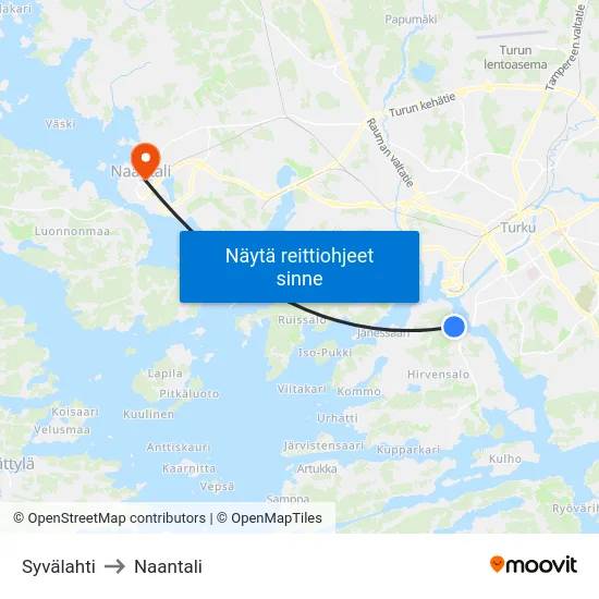 Syvälahti to Naantali map