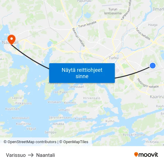 Varissuo to Naantali map