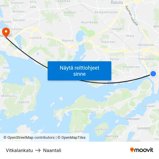 Vitkalankatu to Naantali map