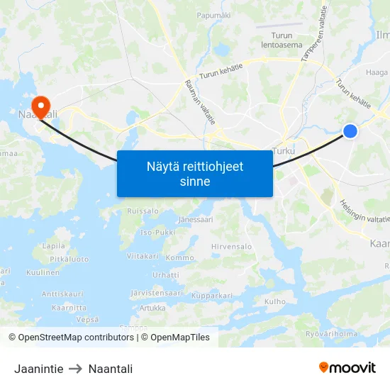 Jaanintie to Naantali map