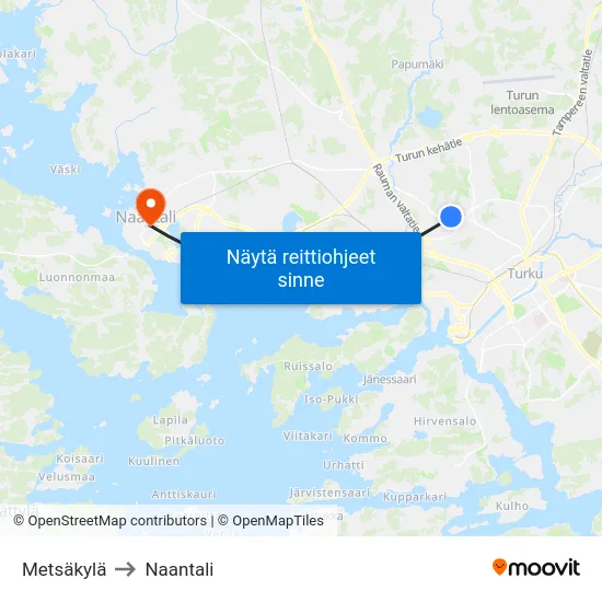 Metsäkylä to Naantali map