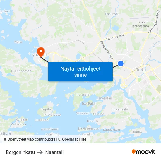 Bergeninkatu to Naantali map