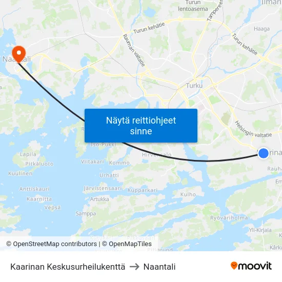 Kaarinan Keskusurheilukenttä to Naantali map
