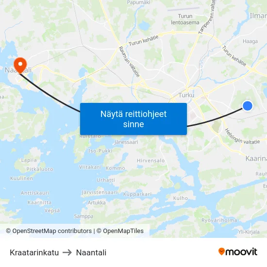 Kraatarinkatu to Naantali map