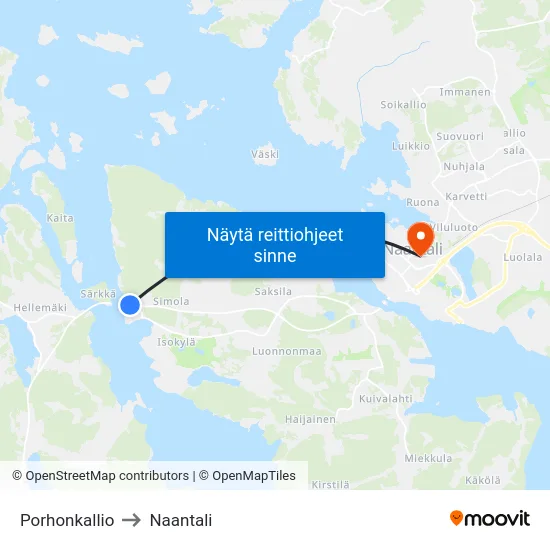 Porhonkallio to Naantali map