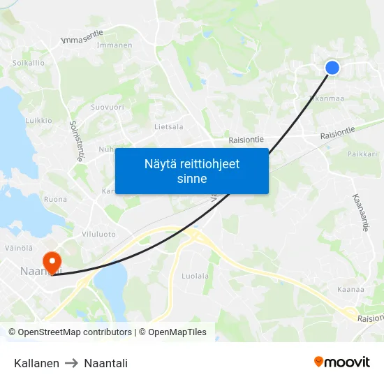 Kallanen to Naantali map
