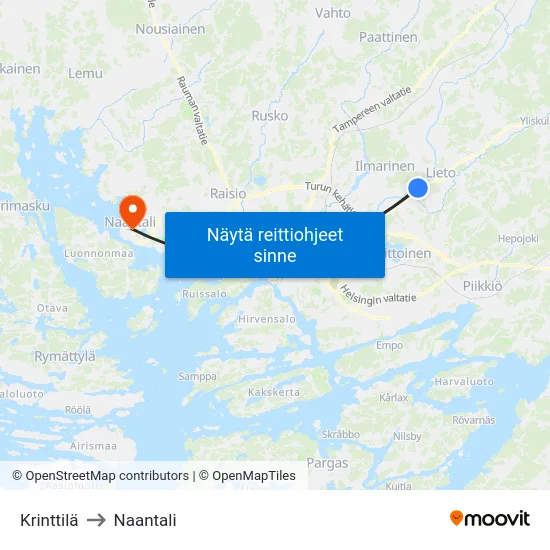 Krinttilä to Naantali map