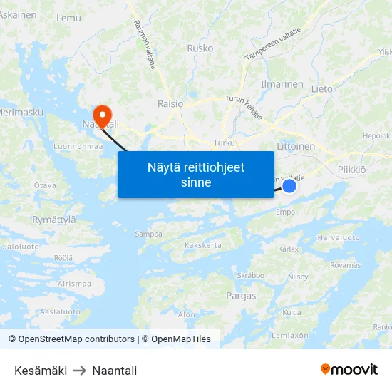 Kesämäki to Naantali map