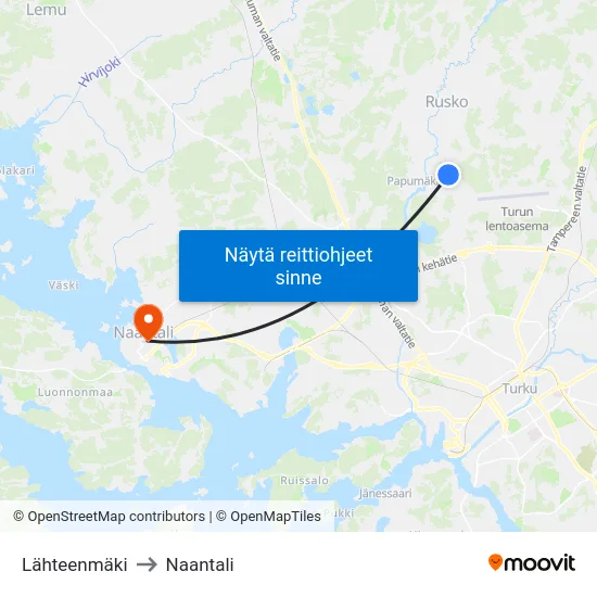 Lähteenmäki to Naantali map