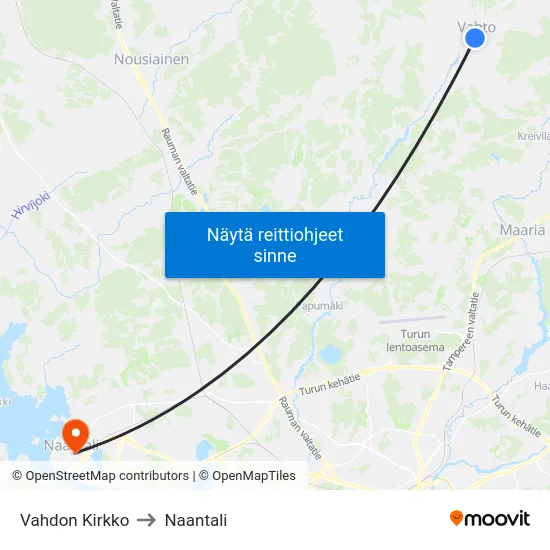 Vahdon Kirkko to Naantali map