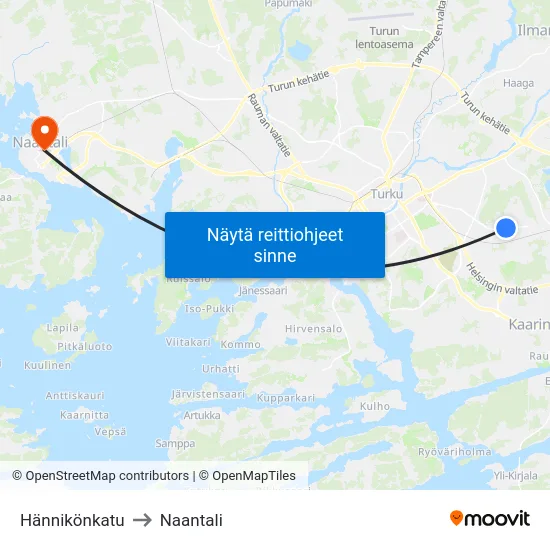 Hännikönkatu to Naantali map