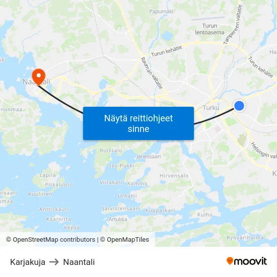 Karjakuja to Naantali map