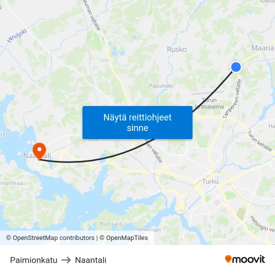 Paimionkatu to Naantali map