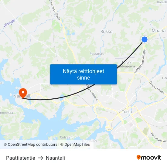 Paattistentie to Naantali map