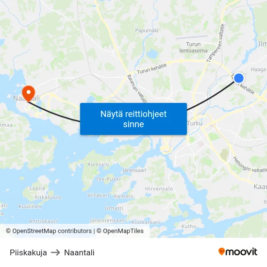 Piiskakuja to Naantali map