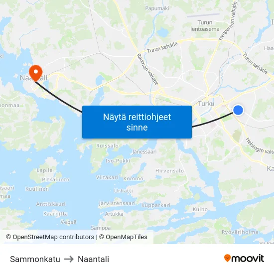 Sammonkatu to Naantali map