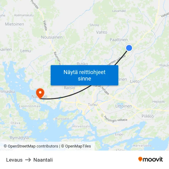 Levaus to Naantali map