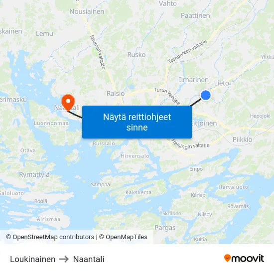 Loukinainen to Naantali map