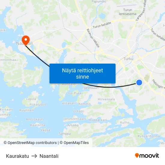 Kaurakatu to Naantali map