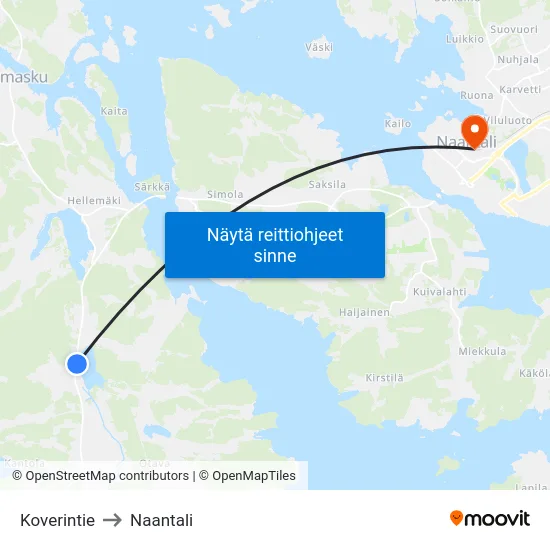 Koverintie to Naantali map