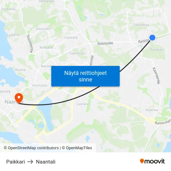 Paikkari to Naantali map