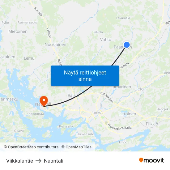 Viikkalantie to Naantali map