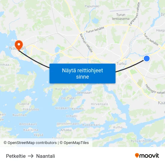 Petkeltie to Naantali map
