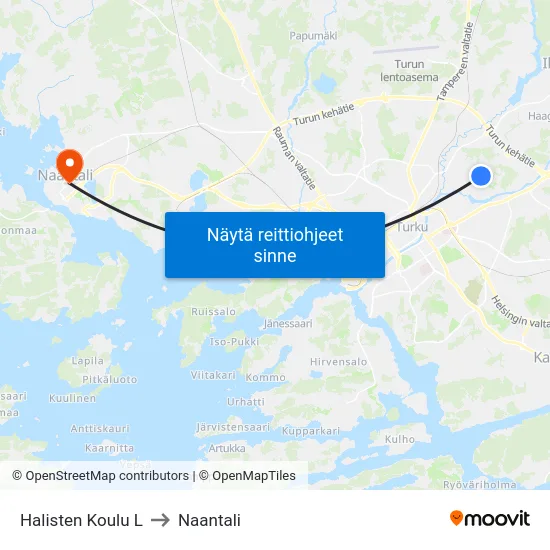 Halisten Koulu L to Naantali map