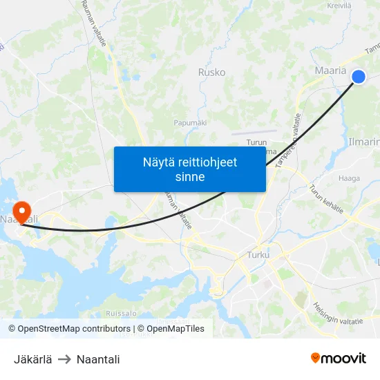 Jäkärlä to Naantali map