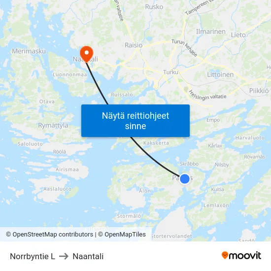 Norrbyntie L to Naantali map