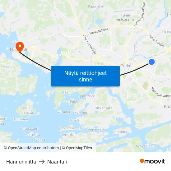 Hannunniittu to Naantali map