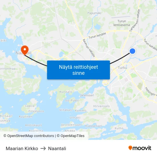 Maarian Kirkko to Naantali map