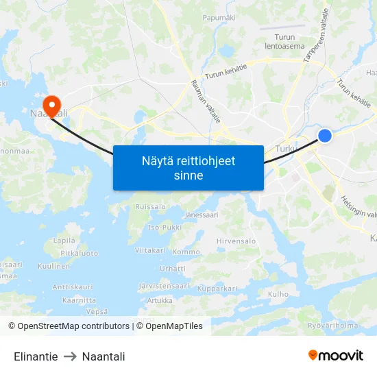 Elinantie to Naantali map