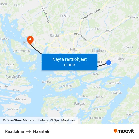 Raadelma to Naantali map