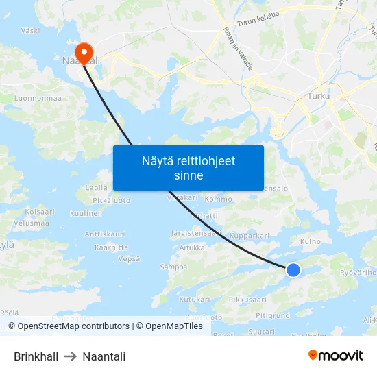 Brinkhall to Naantali map