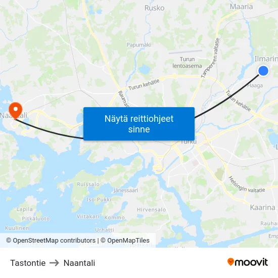Tastontie to Naantali map